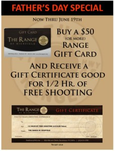 Promotional poster for The Range offering a $50 gift card and a free shooting certificate.