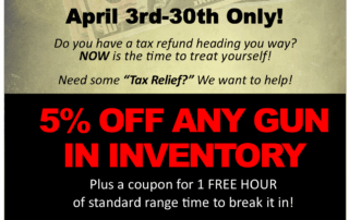 Advertisement for a tax time savings sale with a gun discount coupon.