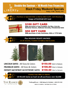 Liberty Safes sale offers $10 gift card and discounts on gun safes.