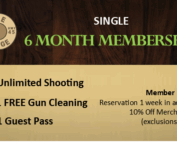 Promotional flyer for a 6-month shooting range membership with benefits.